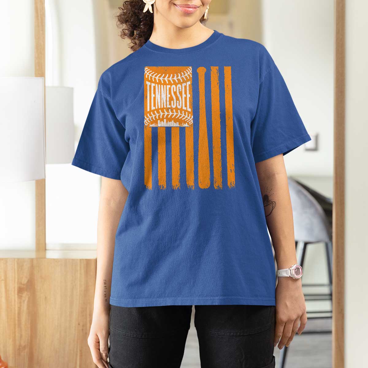Vintage Tennessee T Shirt For Women Retro Classic TN Orange Retro Baseball American US Flag