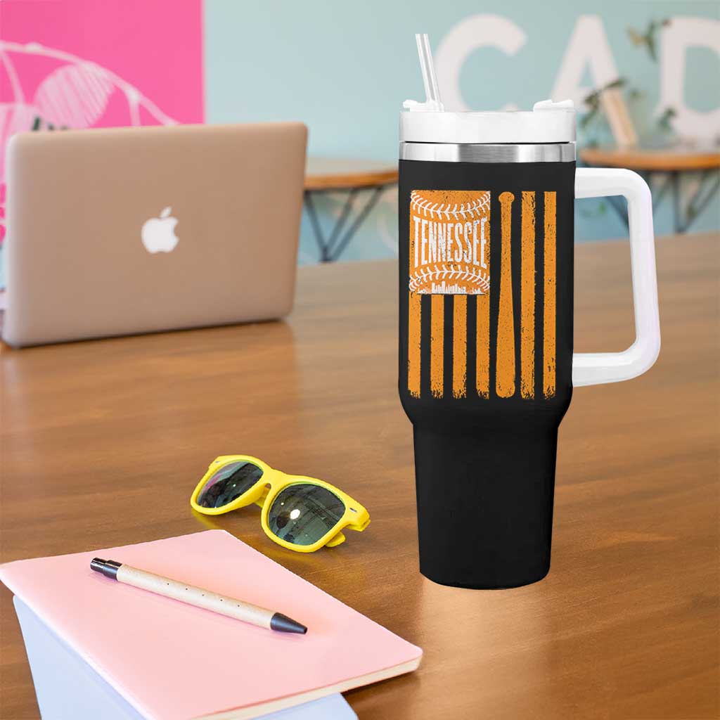 Vintage Tennessee Tumbler With Handle Retro Classic TN Orange Retro Baseball American US Flag