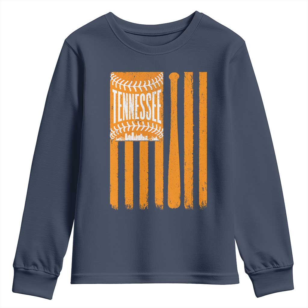 Vintage Tennessee Youth Sweatshirt Retro Classic TN Orange Retro Baseball American US Flag