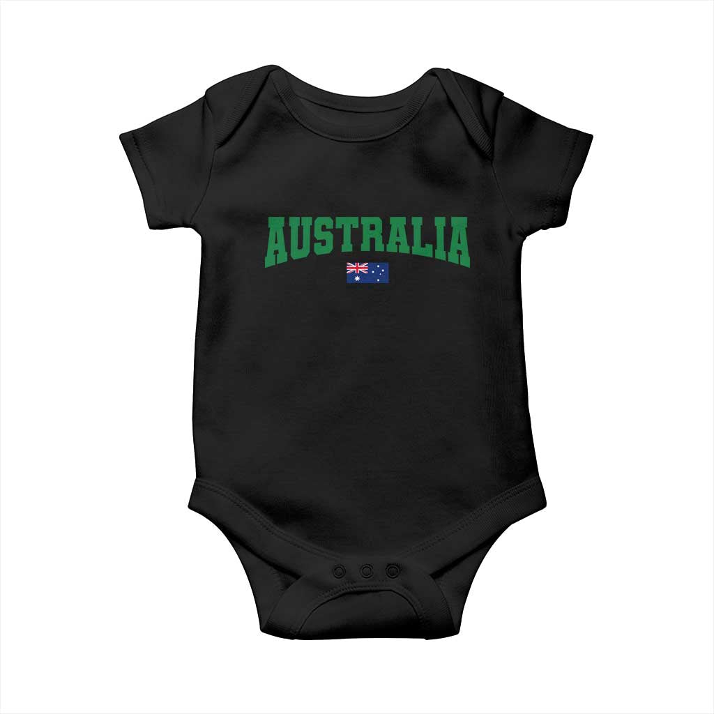 Green Yellow Australia Baby Onesie Down Under Team Australia Flag Varsity Lettering Soccer Fans Football Tournament