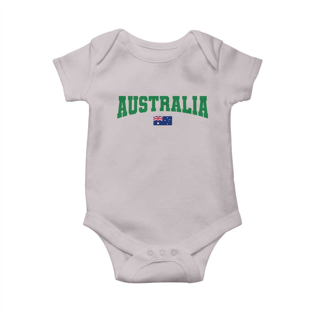 Green Yellow Australia Baby Onesie Down Under Team Australia Flag Varsity Lettering Soccer Fans Football Tournament