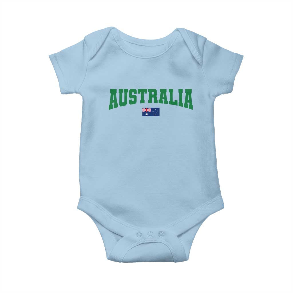 Green Yellow Australia Baby Onesie Down Under Team Australia Flag Varsity Lettering Soccer Fans Football Tournament