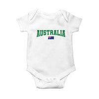 Green Yellow Australia Baby Onesie Down Under Team Australia Flag Varsity Lettering Soccer Fans Football Tournament