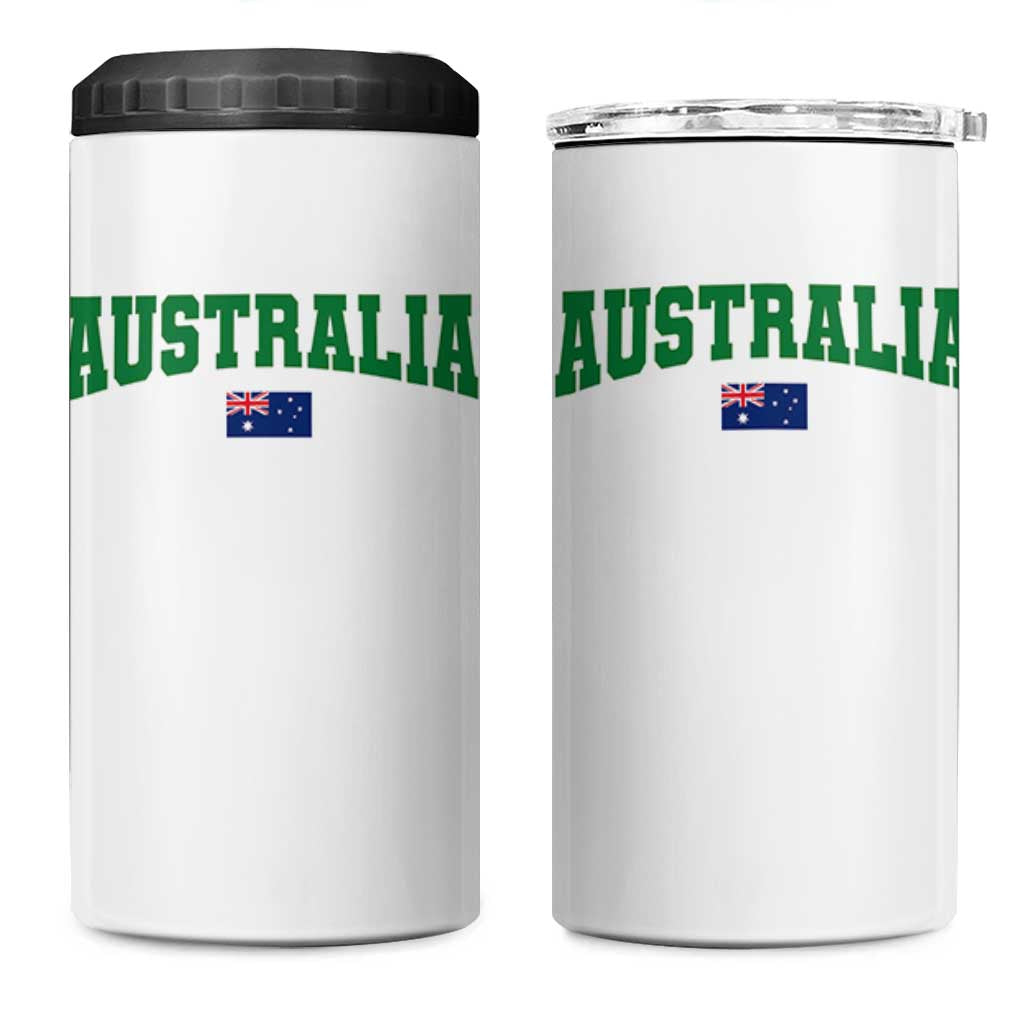 Green Yellow Australia 4 in 1 Can Cooler Tumbler Down Under Team Australia Flag Varsity Lettering Soccer Fans Football Tournament