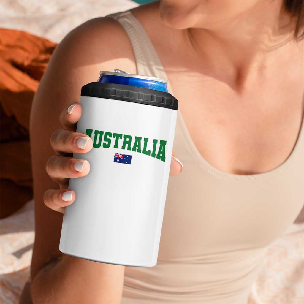 Green Yellow Australia 4 in 1 Can Cooler Tumbler Down Under Team Australia Flag Varsity Lettering Soccer Fans Football Tournament