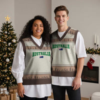 Green Yellow Australia V-Neck Knit Sweater Vest Down Under Team Australia Flag Varsity Lettering Soccer Fans Football Tournament