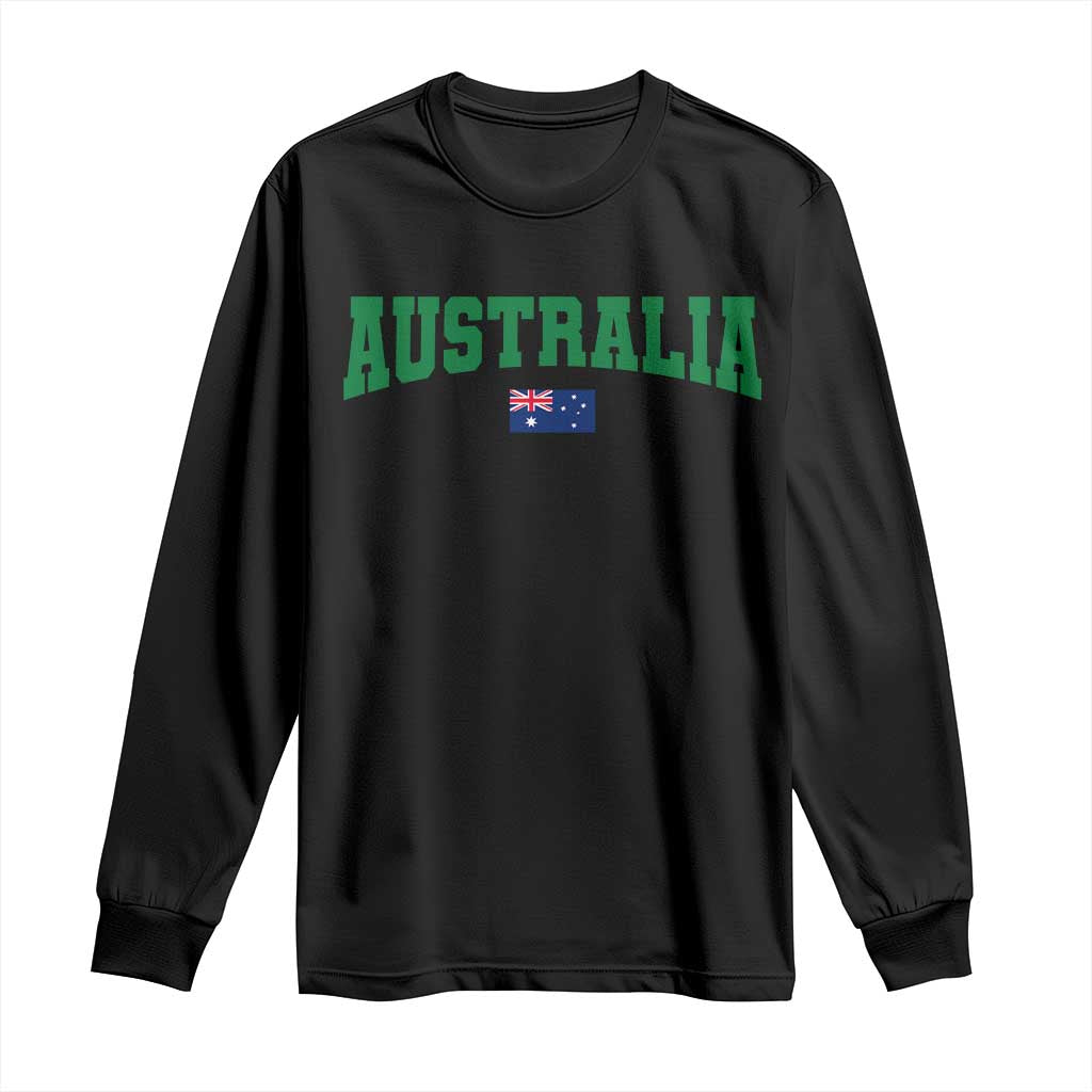 Green Yellow Australia Long Sleeve Shirt Down Under Team Australia Flag Varsity Lettering Soccer Fans Football Tournament