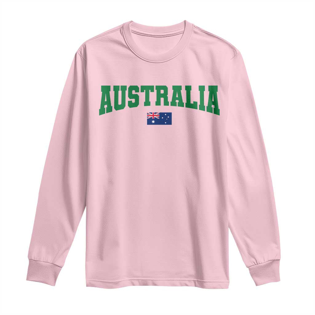 Green Yellow Australia Long Sleeve Shirt Down Under Team Australia Flag Varsity Lettering Soccer Fans Football Tournament