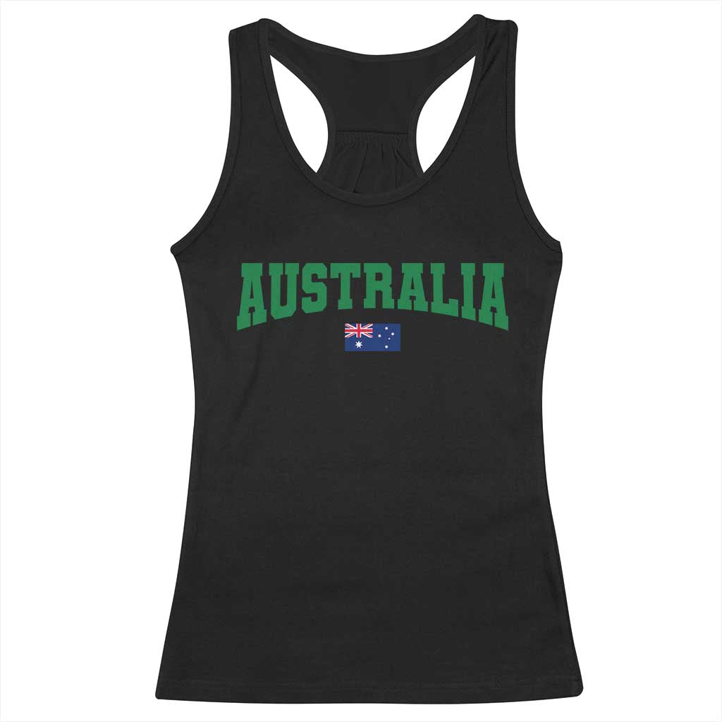 Green Yellow Australia Racerback Tank Top Down Under Team Australia Flag Varsity Lettering Soccer Fans Football Tournament