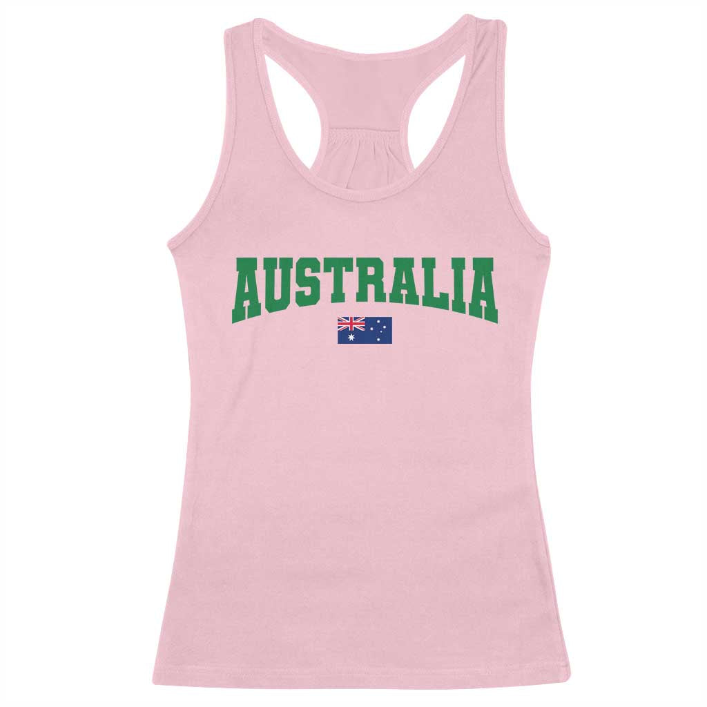 Green Yellow Australia Racerback Tank Top Down Under Team Australia Flag Varsity Lettering Soccer Fans Football Tournament