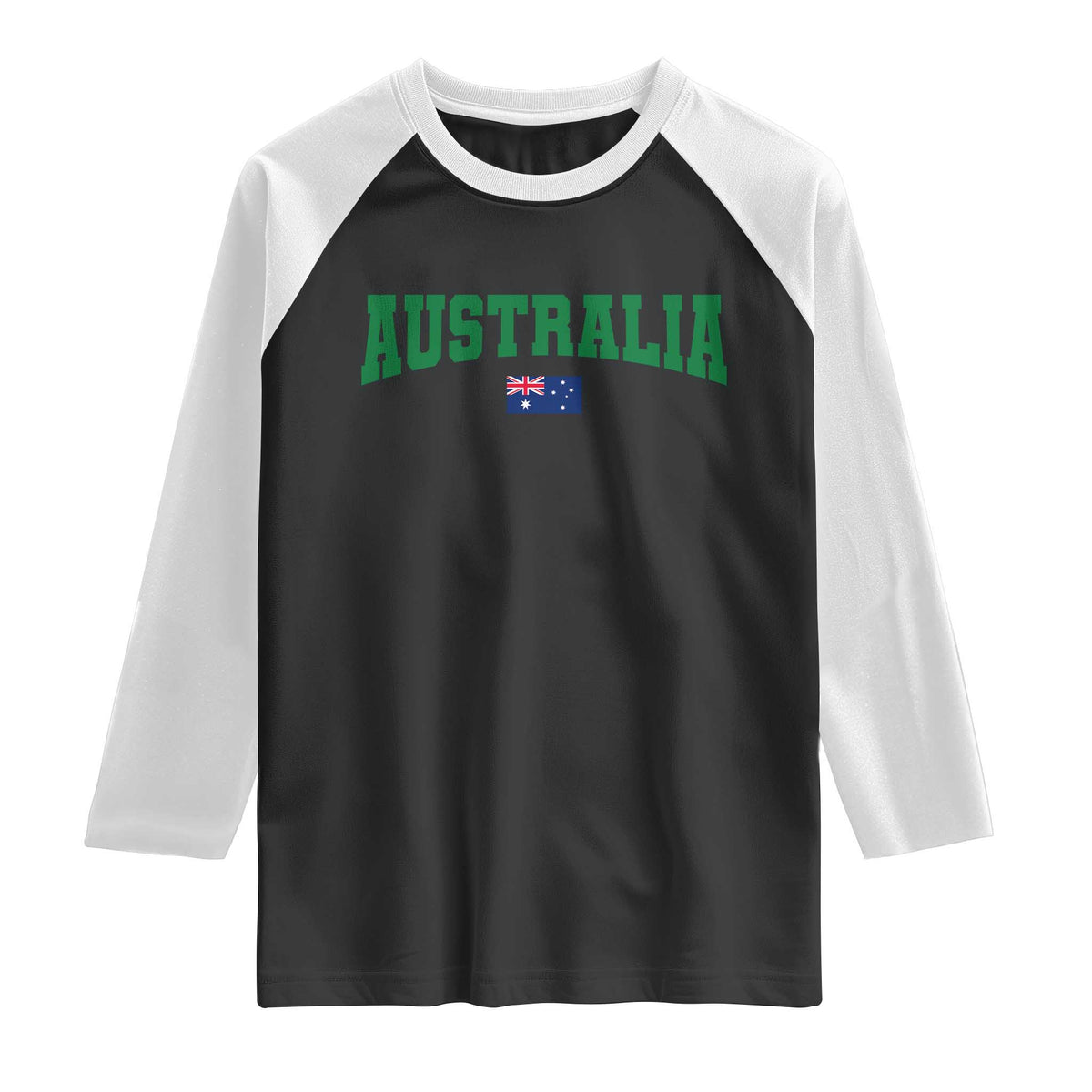 Green Yellow Australia Raglan Shirt Down Under Team Australia Flag Varsity Lettering Soccer Fans Football Tournament