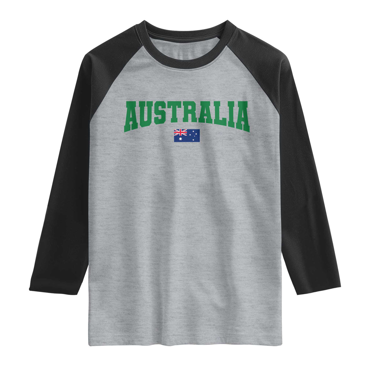 Green Yellow Australia Raglan Shirt Down Under Team Australia Flag Varsity Lettering Soccer Fans Football Tournament