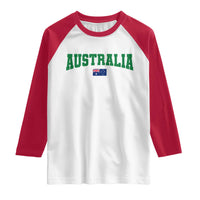 Green Yellow Australia Raglan Shirt Down Under Team Australia Flag Varsity Lettering Soccer Fans Football Tournament
