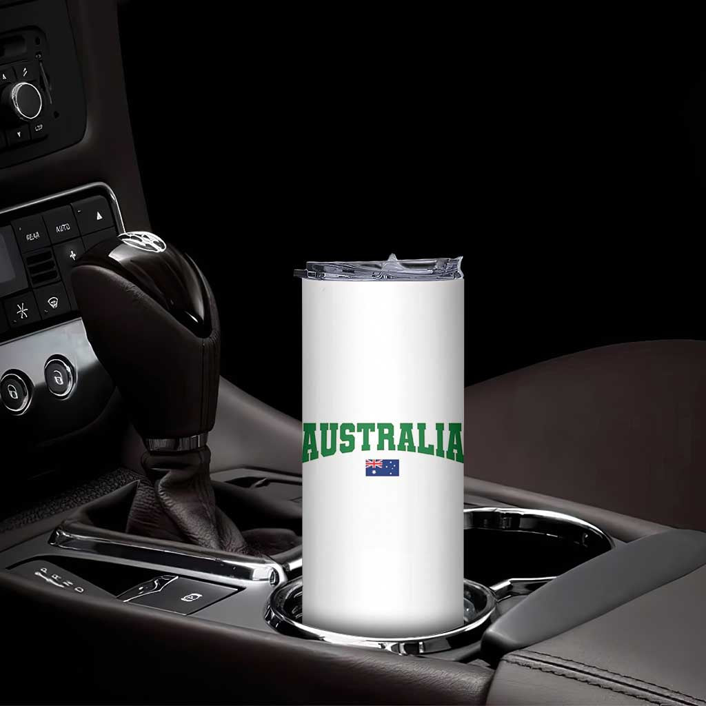 Green Yellow Australia Skinny Tumbler Down Under Team Australia Flag Varsity Lettering Soccer Fans Football Tournament