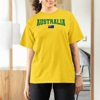 Green Yellow Australia T Shirt For Women Down Under Team Australia Flag Varsity Lettering Soccer Fans Football Tournament