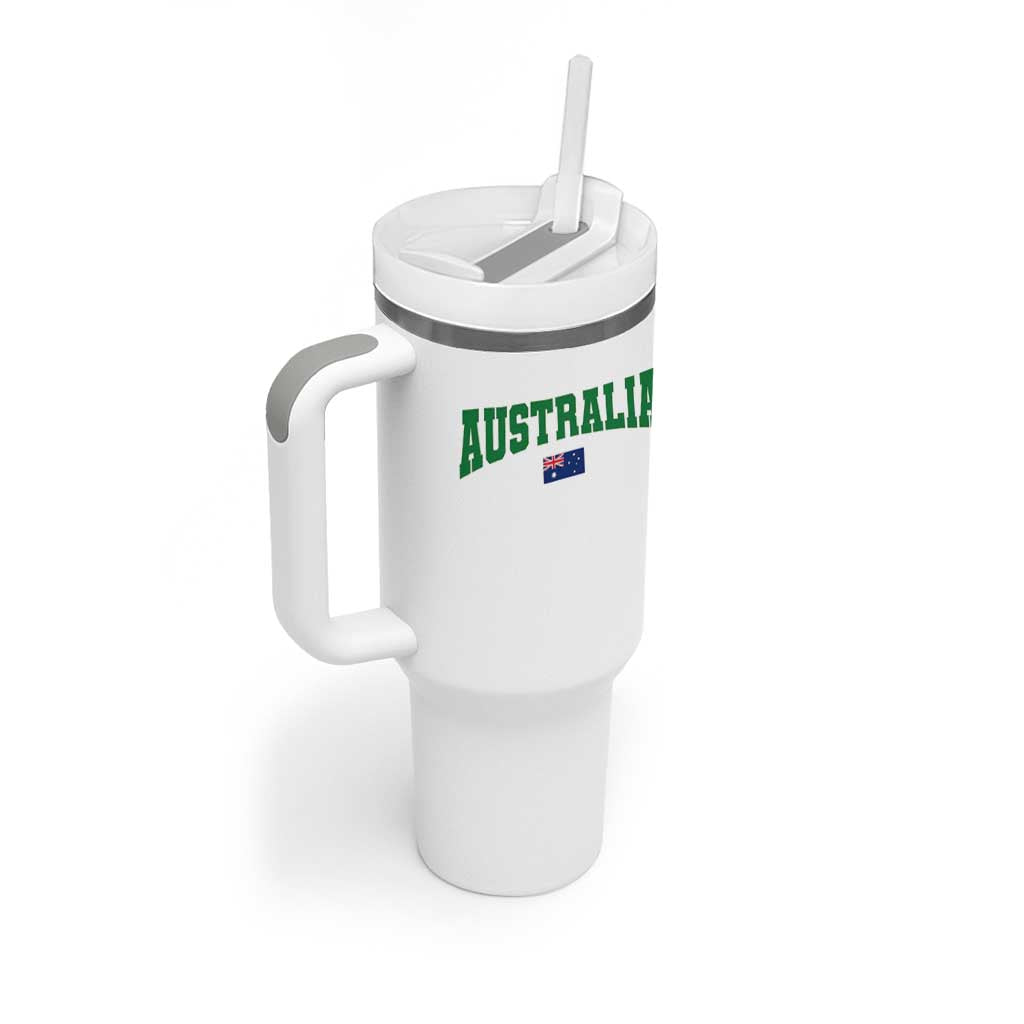 Green Yellow Australia Tumbler With Handle Down Under Team Australia Flag Varsity Lettering Soccer Fans Football Tournament