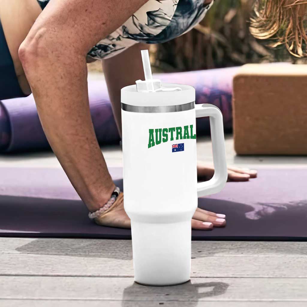 Green Yellow Australia Tumbler With Handle Down Under Team Australia Flag Varsity Lettering Soccer Fans Football Tournament