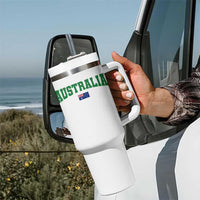 Green Yellow Australia Tumbler With Handle Down Under Team Australia Flag Varsity Lettering Soccer Fans Football Tournament