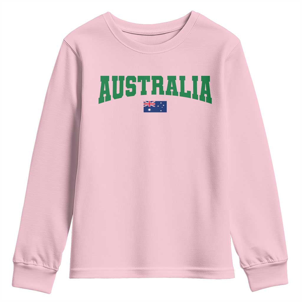Green Yellow Australia Youth Sweatshirt Down Under Team Australia Flag Varsity Lettering Soccer Fans Football Tournament