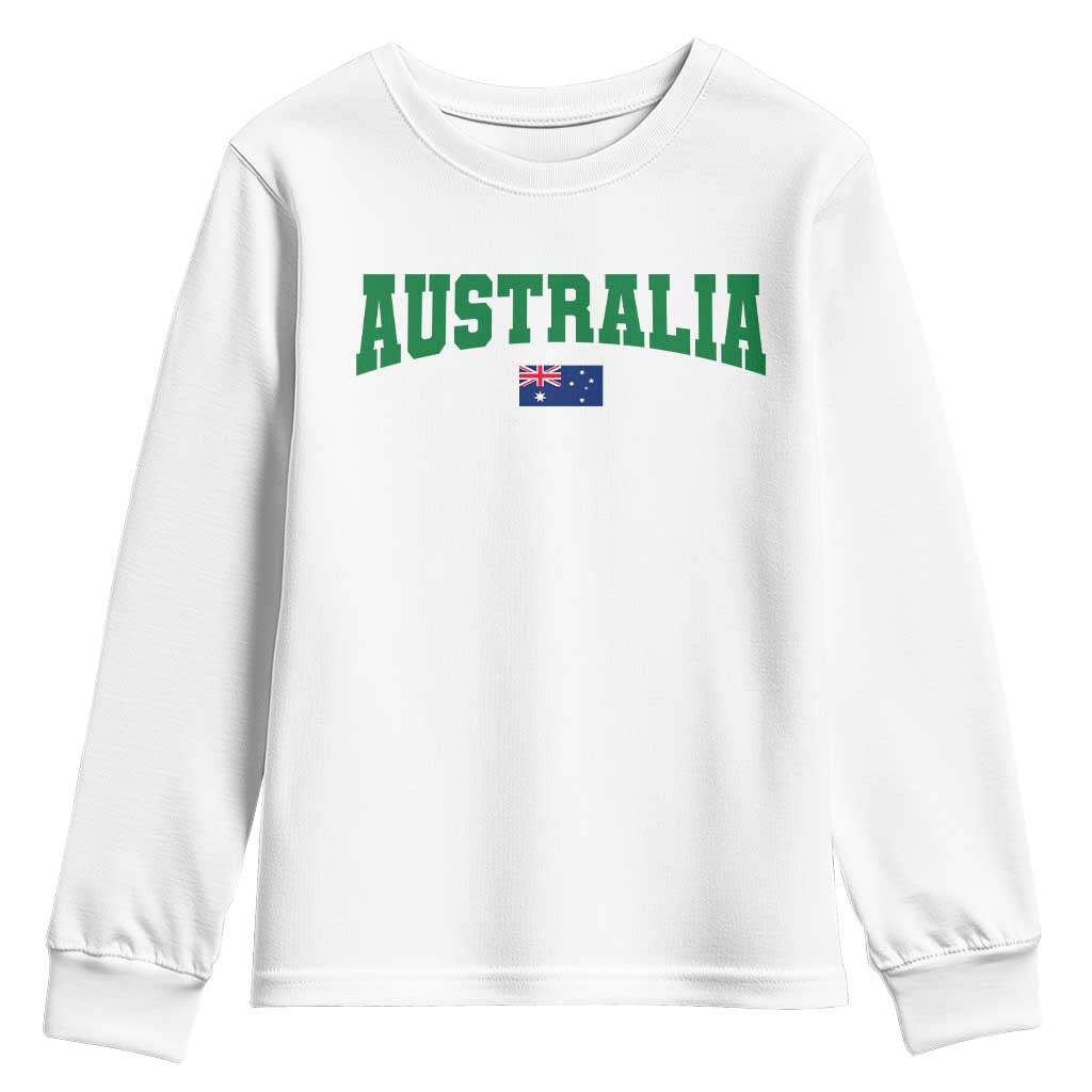 Green Yellow Australia Youth Sweatshirt Down Under Team Australia Flag Varsity Lettering Soccer Fans Football Tournament