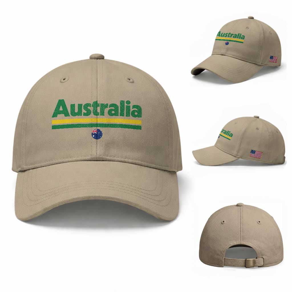 Australia Fan Baseball Cap Retro Vintage Flag Green Yellow Country Pride Distressed Graphic