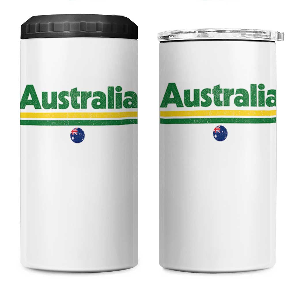 Australia Fan 4 in 1 Can Cooler Tumbler Retro Vintage Flag Green Yellow Country Pride Distressed Graphic