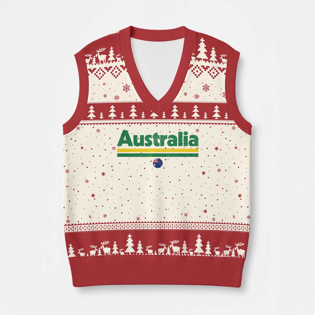 Australia Fan V-Neck Knit Sweater Vest Retro Vintage Flag Green Yellow Country Pride Distressed Graphic