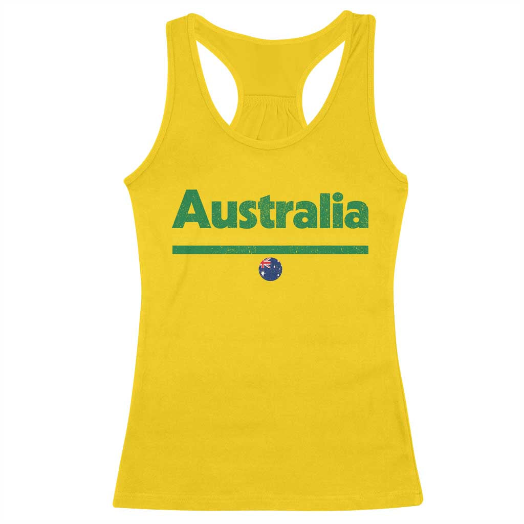 Australia Fan Racerback Tank Top Retro Vintage Flag Green Yellow Country Pride Distressed Graphic