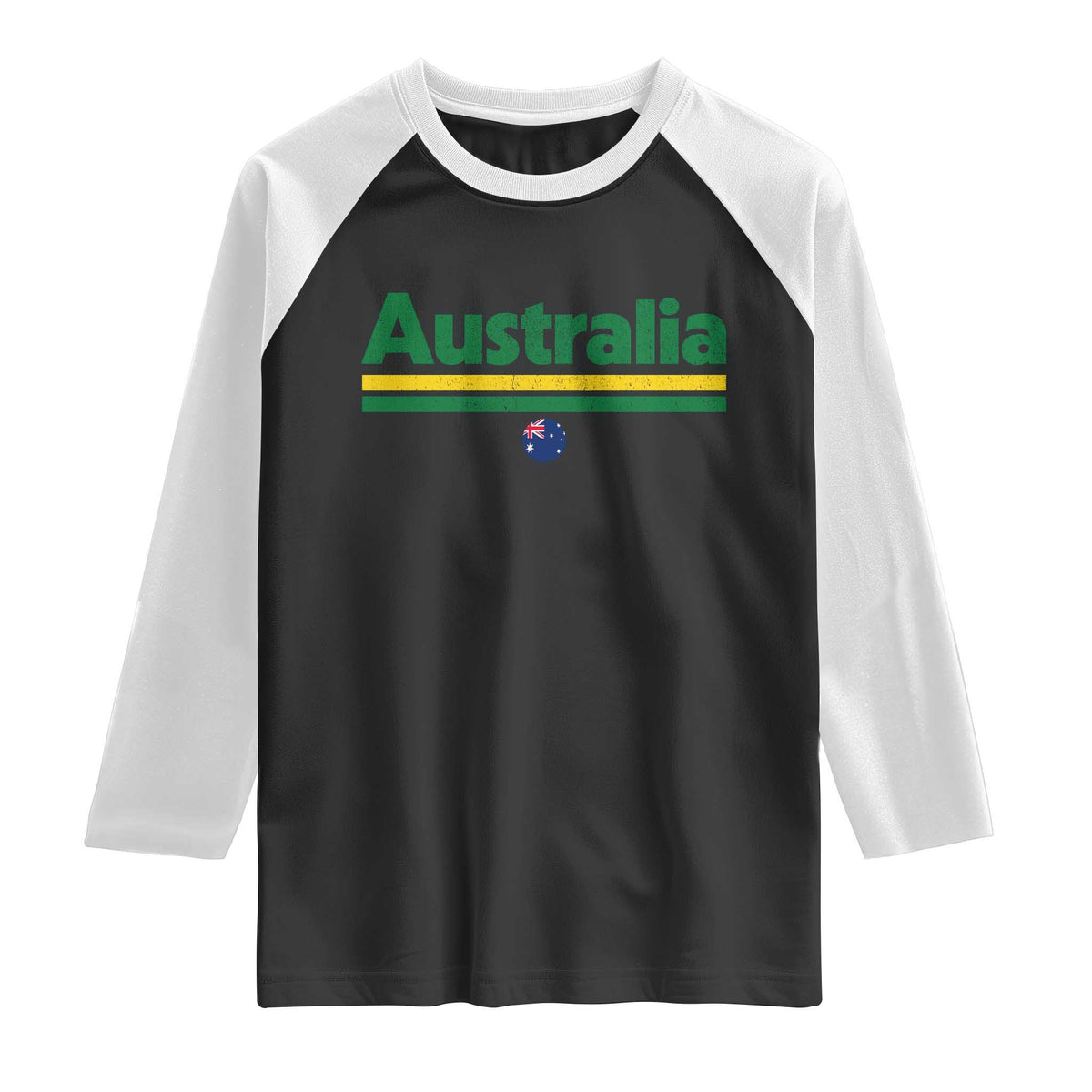 Australia Fan Raglan Shirt Retro Vintage Flag Green Yellow Country Pride Distressed Graphic