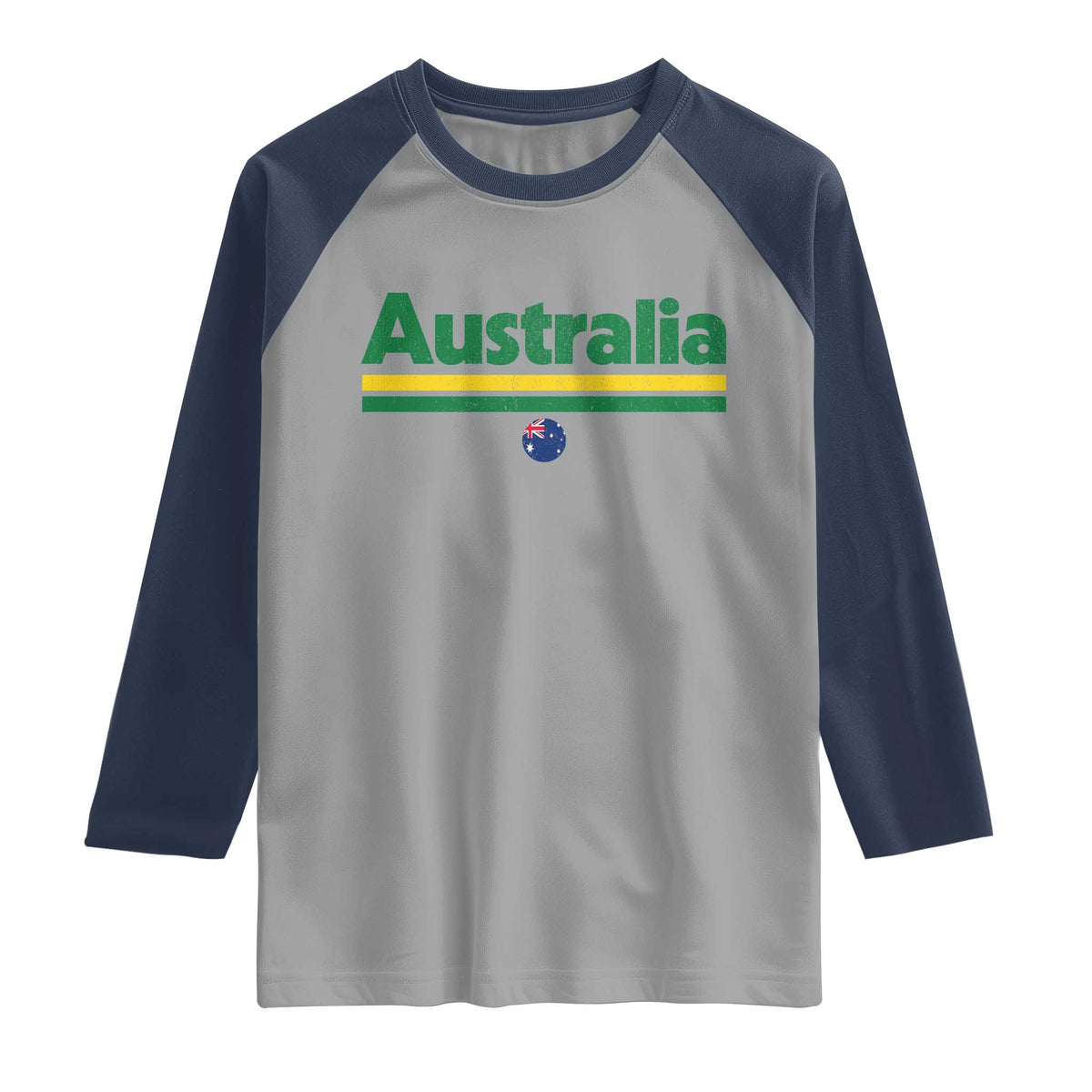 Australia Fan Raglan Shirt Retro Vintage Flag Green Yellow Country Pride Distressed Graphic