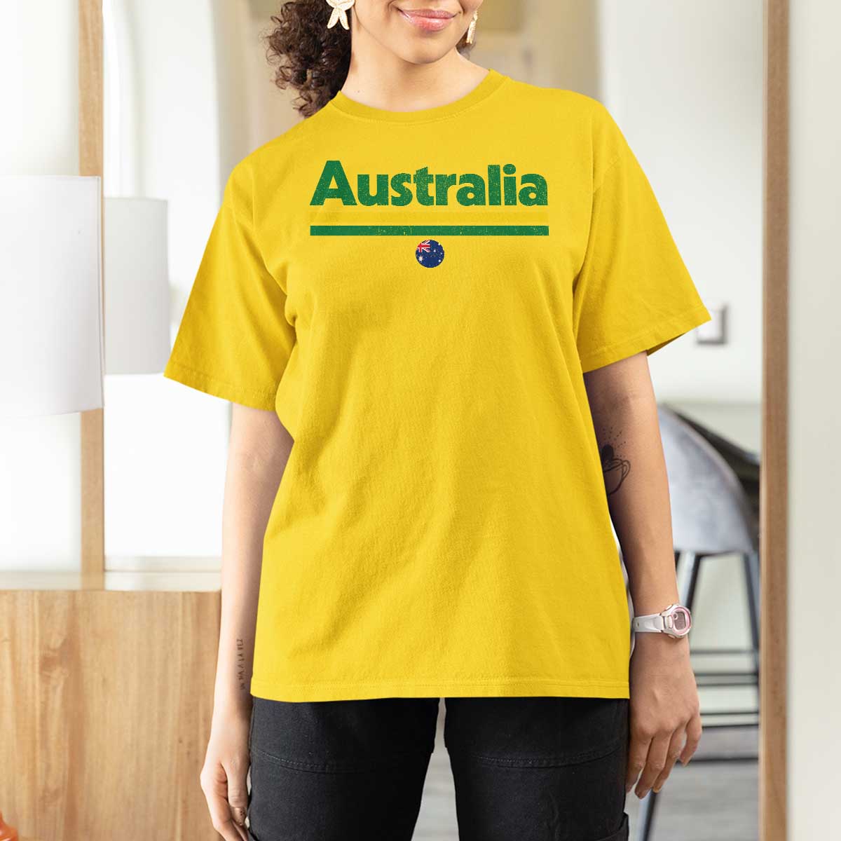 Australia Fan T Shirt For Women Retro Vintage Flag Green Yellow Country Pride Distressed Graphic