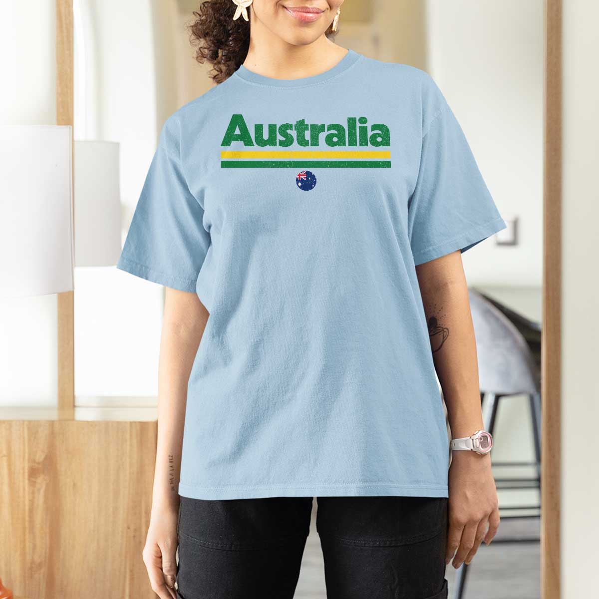 Australia Fan T Shirt For Women Retro Vintage Flag Green Yellow Country Pride Distressed Graphic