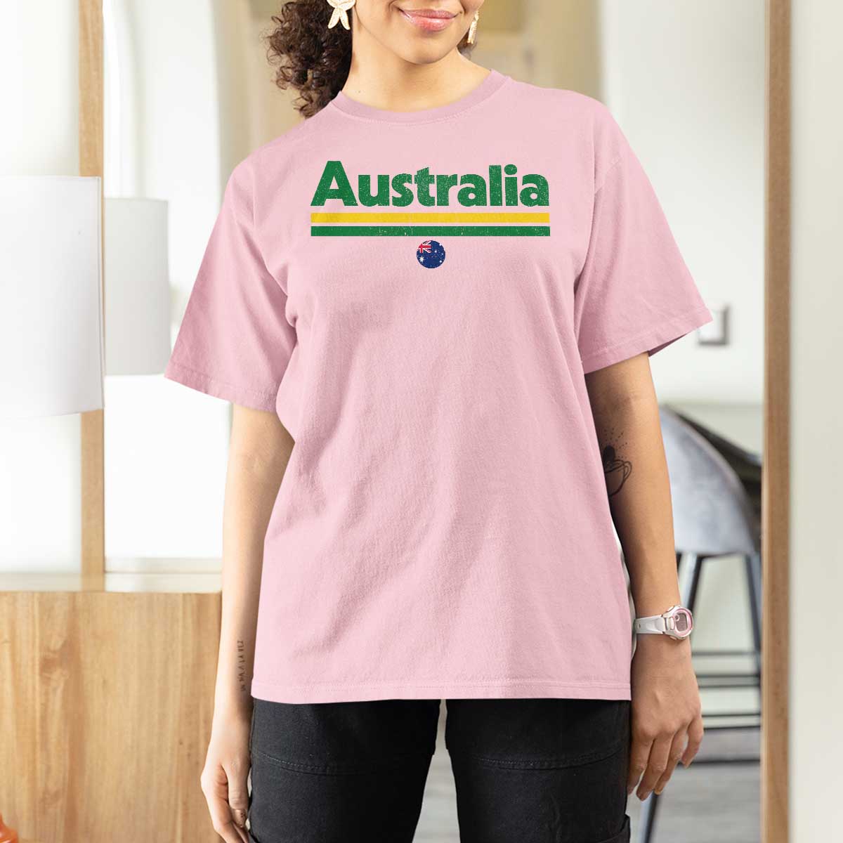 Australia Fan T Shirt For Women Retro Vintage Flag Green Yellow Country Pride Distressed Graphic