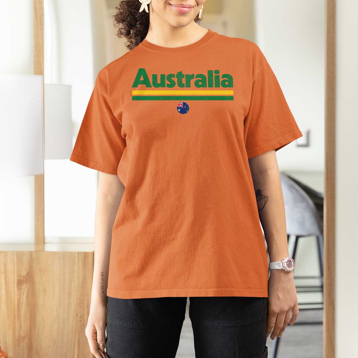Australia Fan T Shirt For Women Retro Vintage Flag Green Yellow Country Pride Distressed Graphic