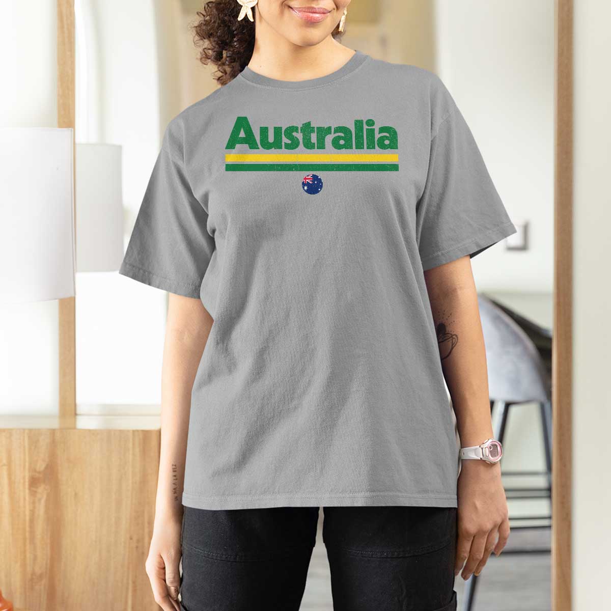 Australia Fan T Shirt For Women Retro Vintage Flag Green Yellow Country Pride Distressed Graphic