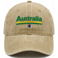 Australia Fan Washed Cotton Baseball Cap Retro Vintage Flag Green Yellow Country Pride Distressed Graphic