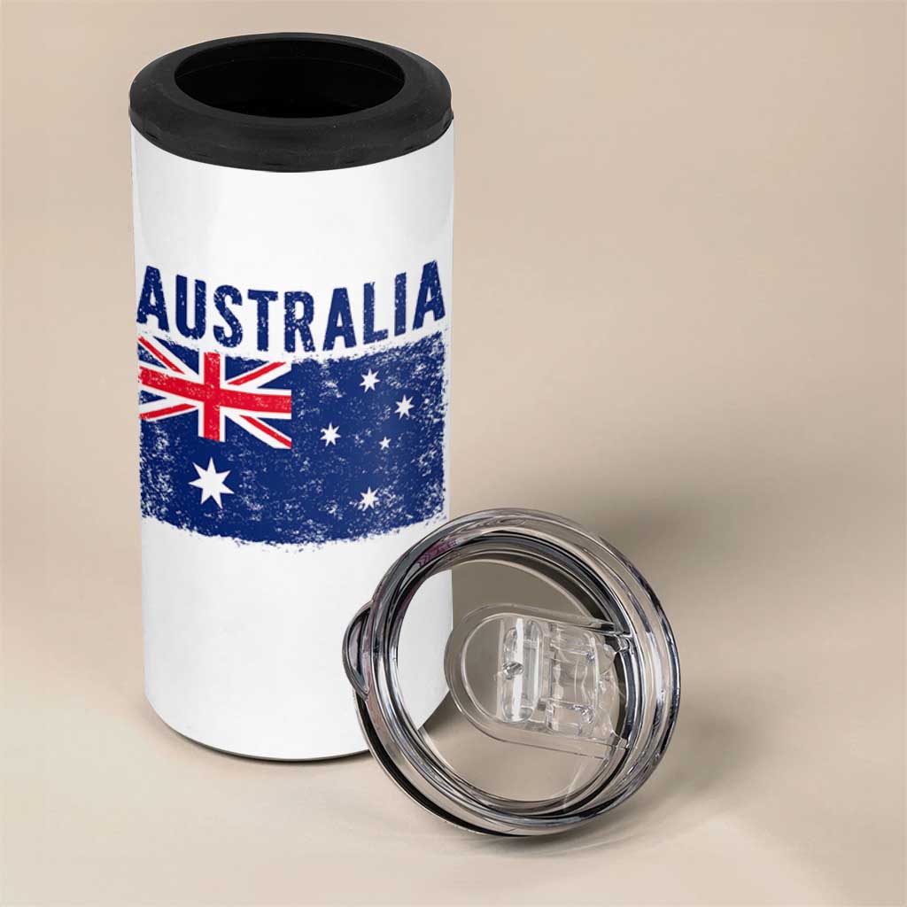 Vintage Australia Flag 4 in 1 Can Cooler Tumbler Distressed Patriotic Country Pride Graphic