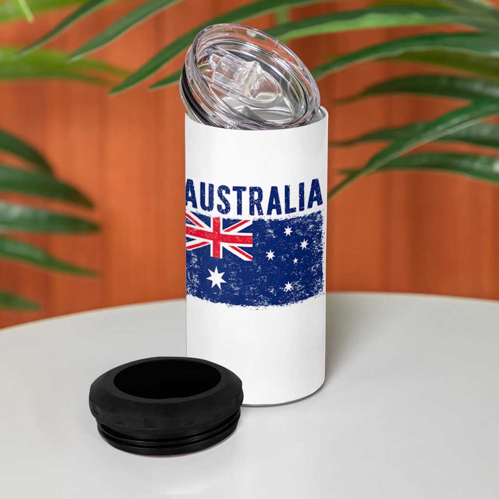 Vintage Australia Flag 4 in 1 Can Cooler Tumbler Distressed Patriotic Country Pride Graphic