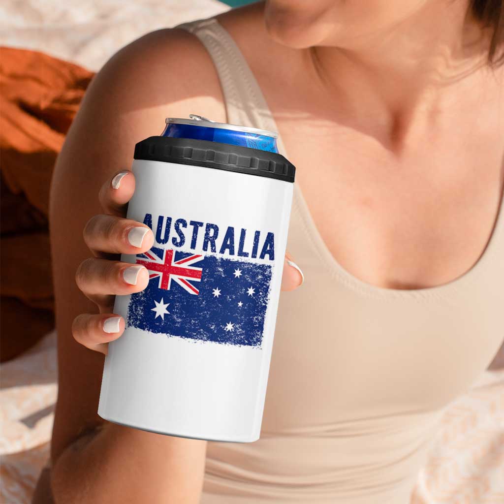 Vintage Australia Flag 4 in 1 Can Cooler Tumbler Distressed Patriotic Country Pride Graphic
