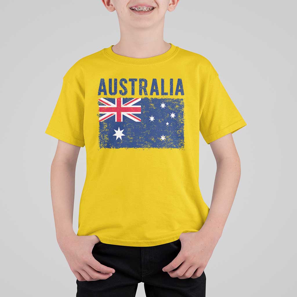 Vintage Australia Flag T Shirt For Kid Distressed Patriotic Country Pride Graphic