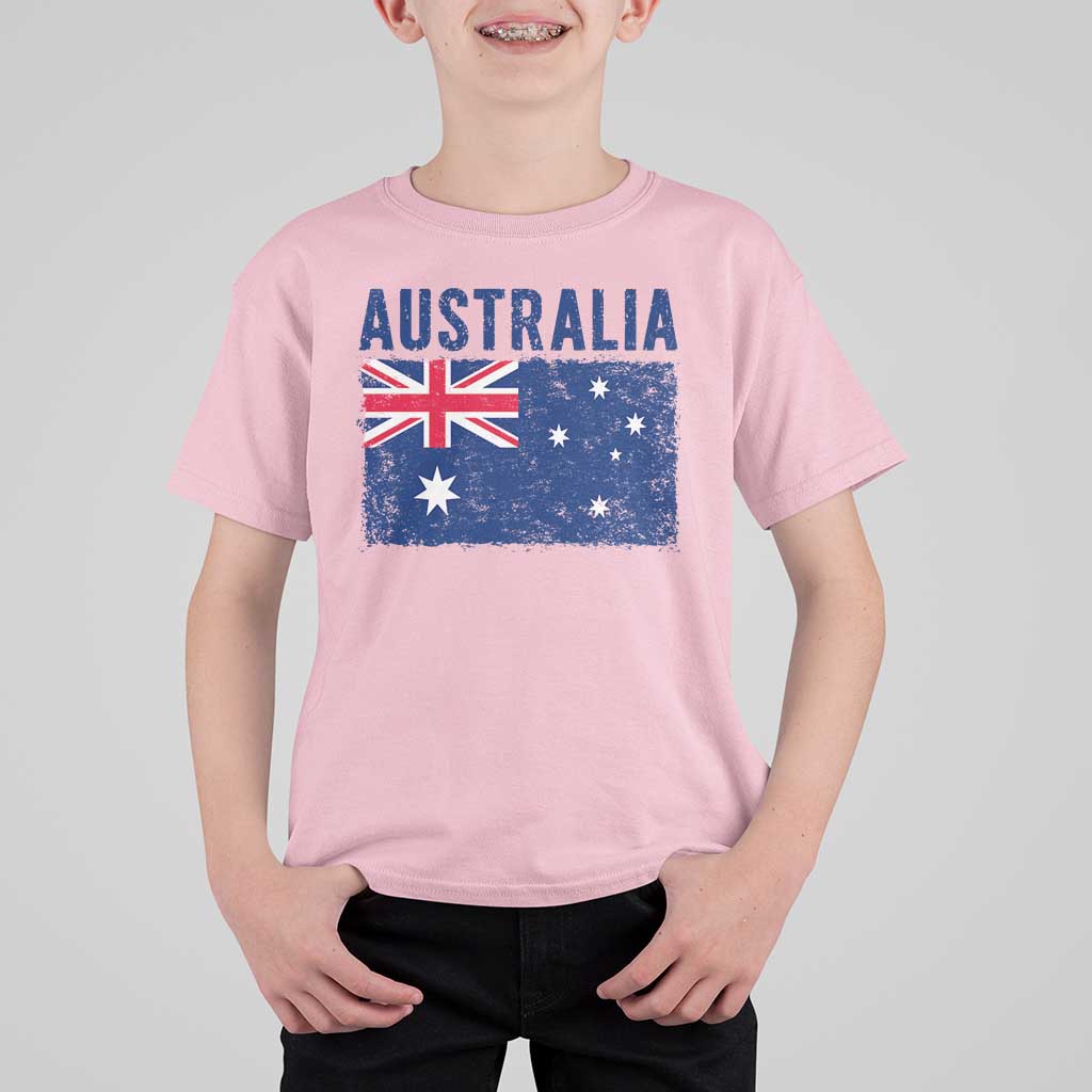 Vintage Australia Flag T Shirt For Kid Distressed Patriotic Country Pride Graphic