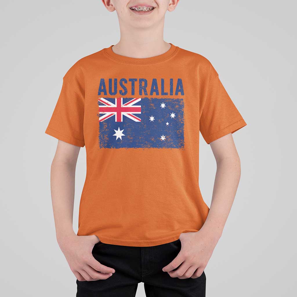 Vintage Australia Flag T Shirt For Kid Distressed Patriotic Country Pride Graphic