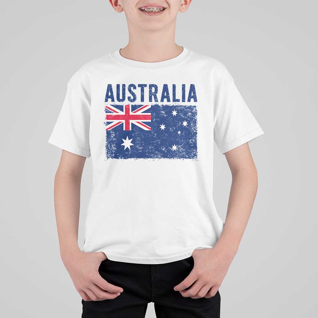 Vintage Australia Flag T Shirt For Kid Distressed Patriotic Country Pride Graphic