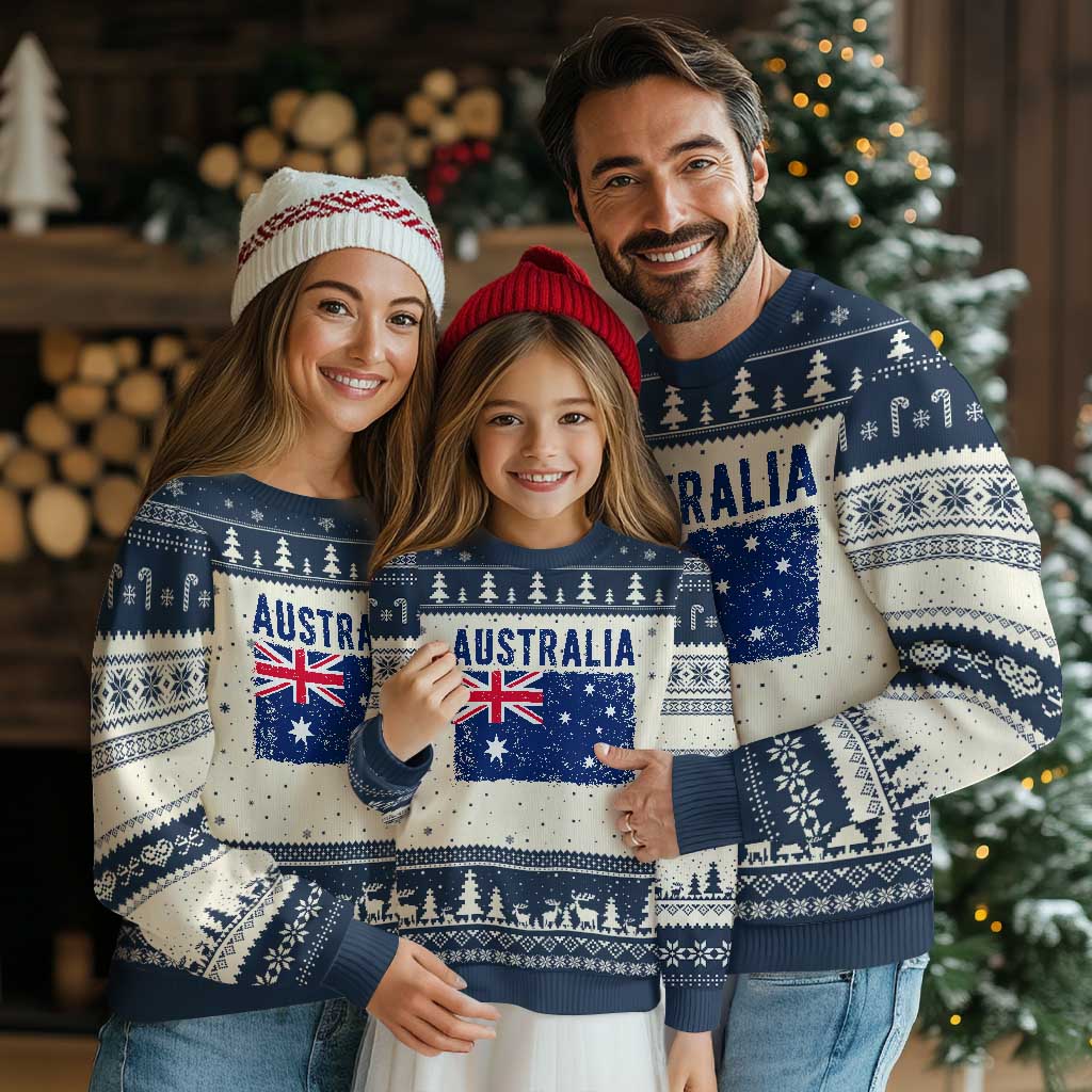 Vintage Australia Flag Ugly Christmas Sweater Distressed Patriotic Country Pride Graphic