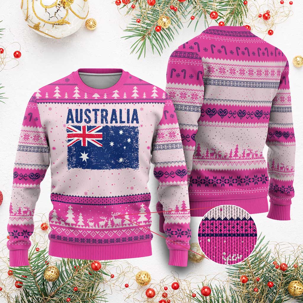 Vintage Australia Flag Ugly Christmas Sweater Distressed Patriotic Country Pride Graphic