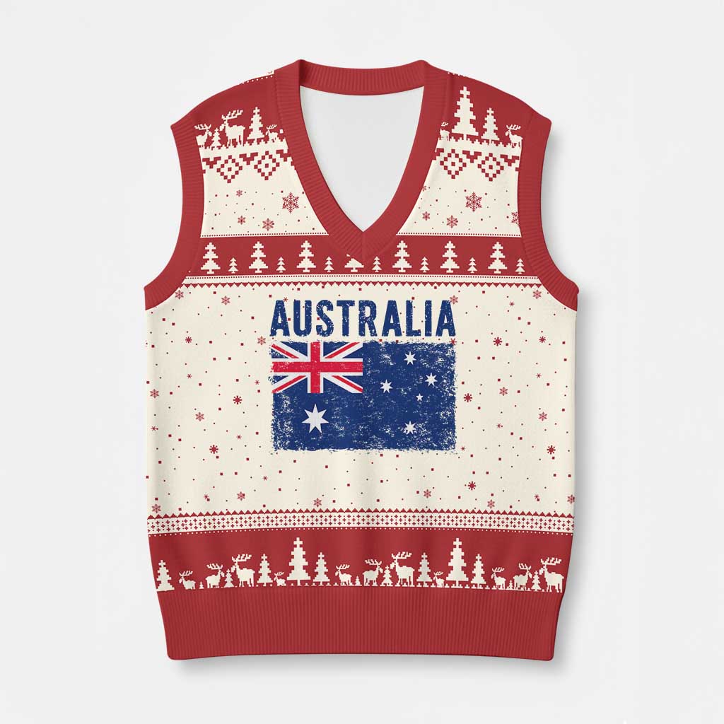 Vintage Australia Flag V-Neck Knit Sweater Vest Distressed Patriotic Country Pride Graphic