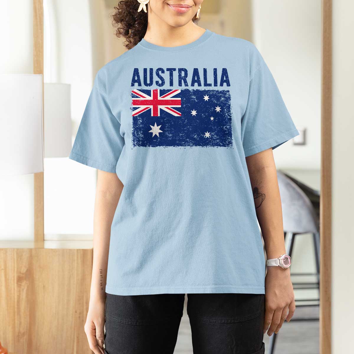 Vintage Australia Flag T Shirt For Women Distressed Patriotic Country Pride Graphic