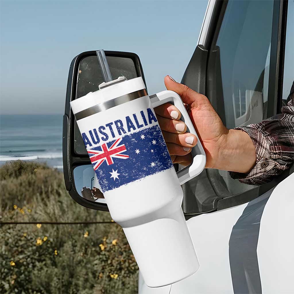 Vintage Australia Flag Tumbler With Handle Distressed Patriotic Country Pride Graphic