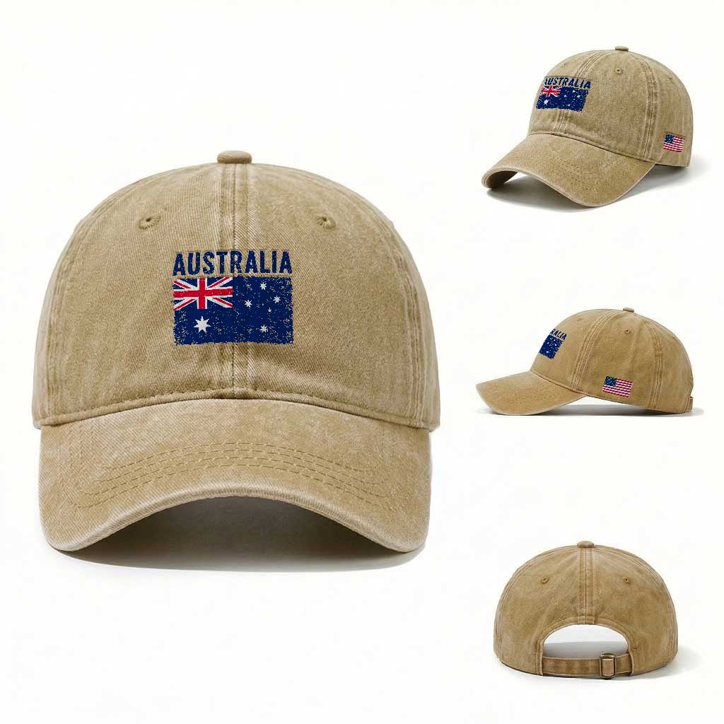 Vintage Australia Flag Washed Cotton Baseball Cap Distressed Patriotic Country Pride Graphic