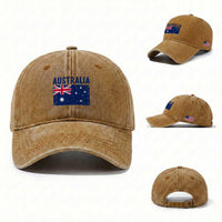 Vintage Australia Flag Washed Cotton Baseball Cap Distressed Patriotic Country Pride Graphic